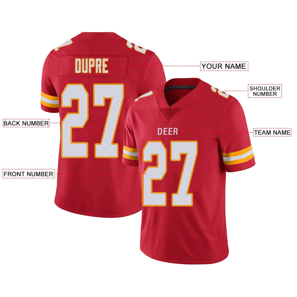 Custom red football jersey detail | GameDay Jerseys
