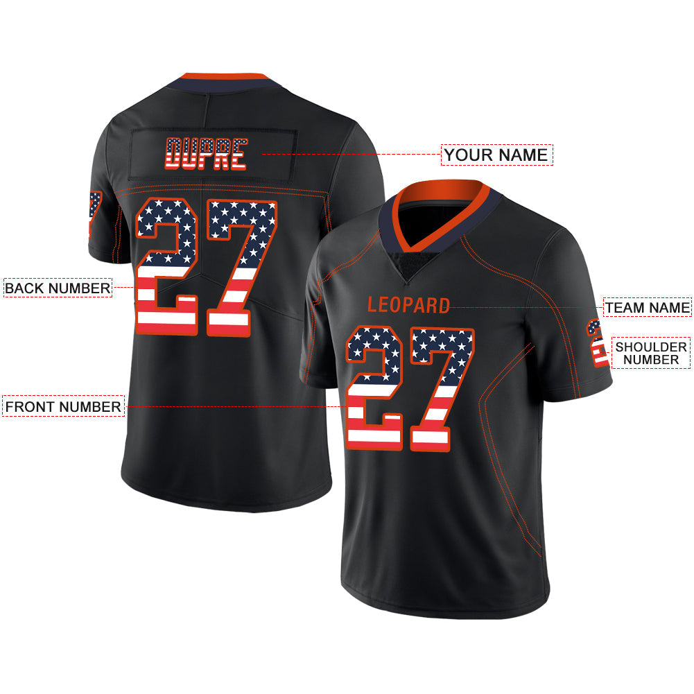 Custom black football jersey front view | GameDay Jerseys