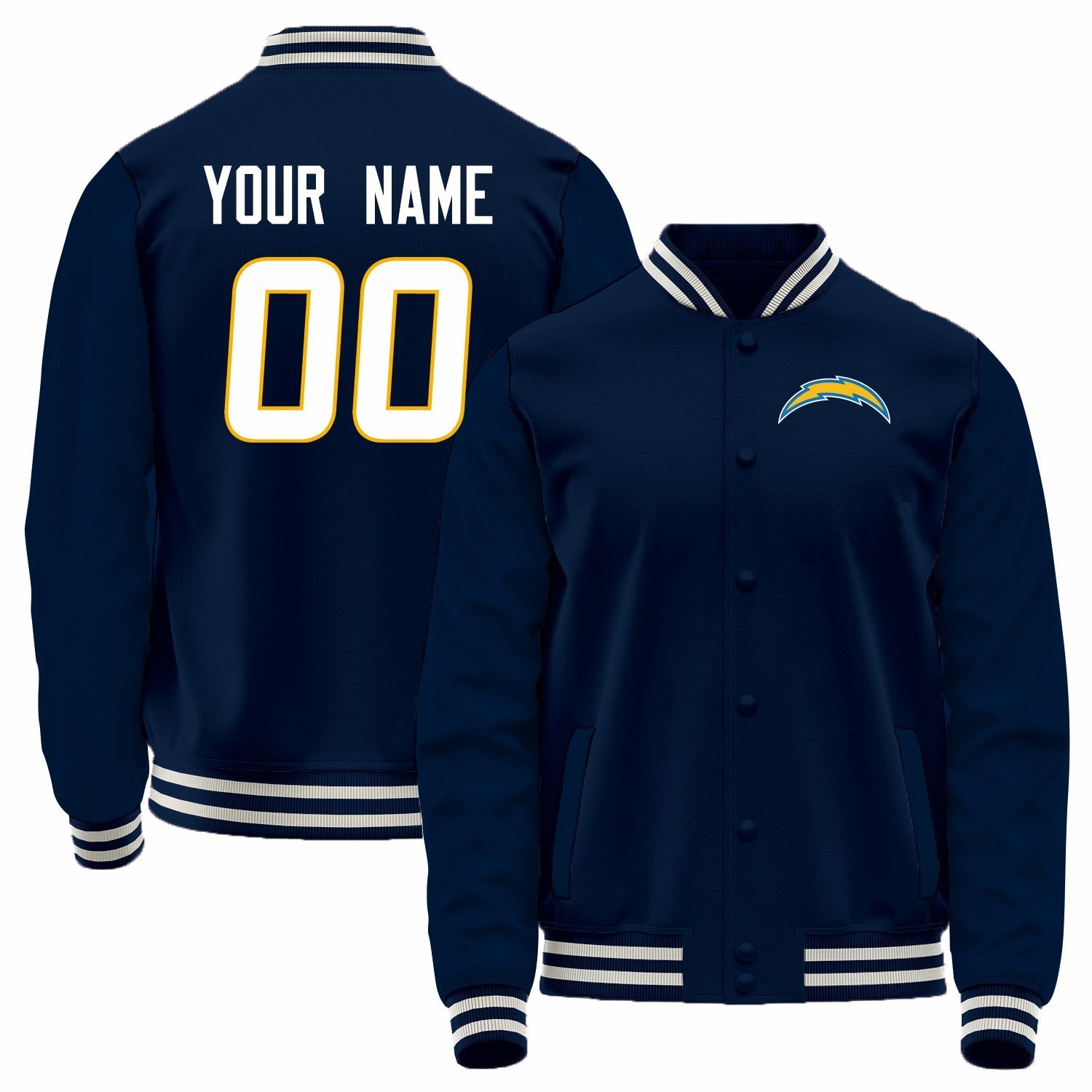 Custom LA.Chargers Navy Bomber Full-Snap Varsity Letterman Jacket