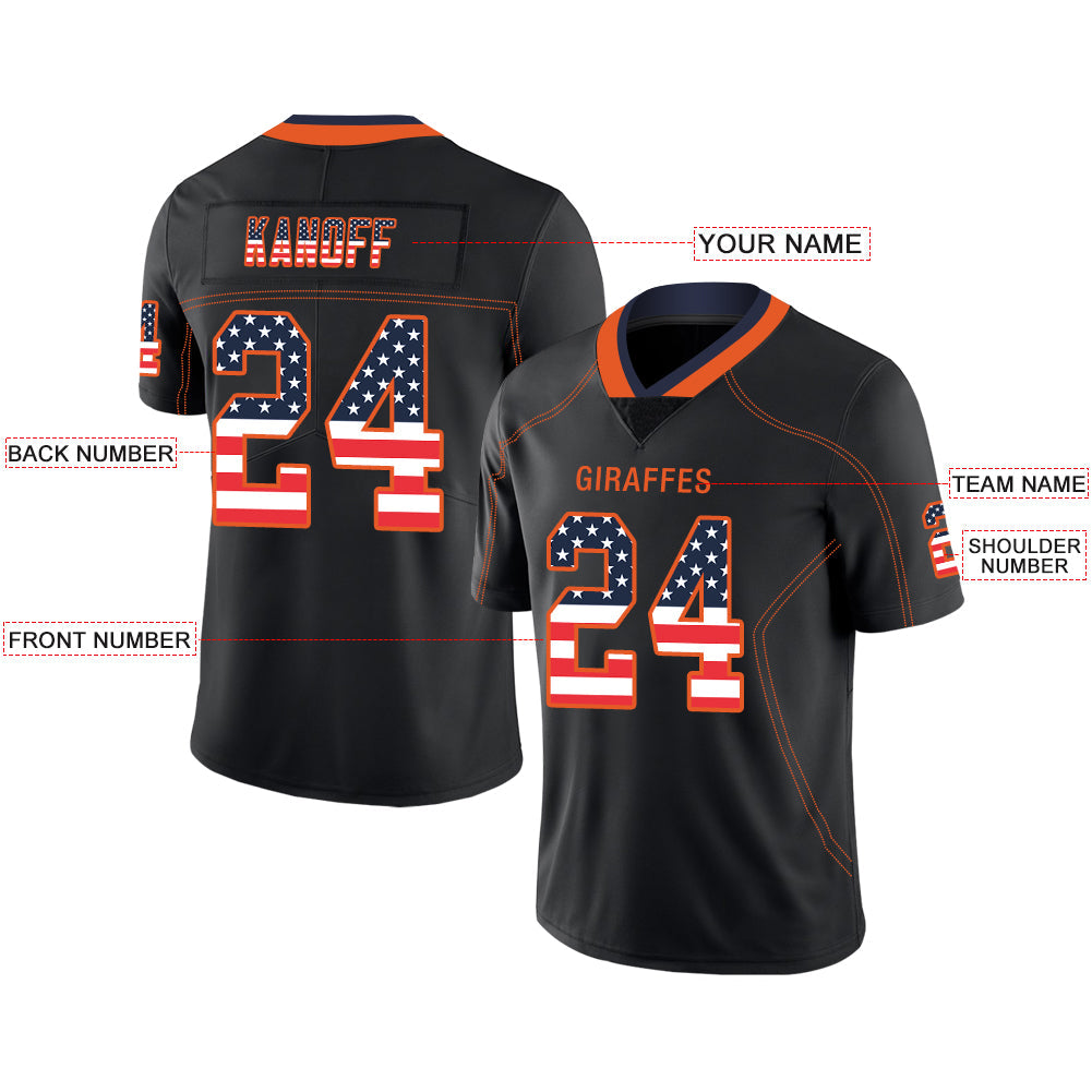Custom black football jersey front view | GameDay Jerseys