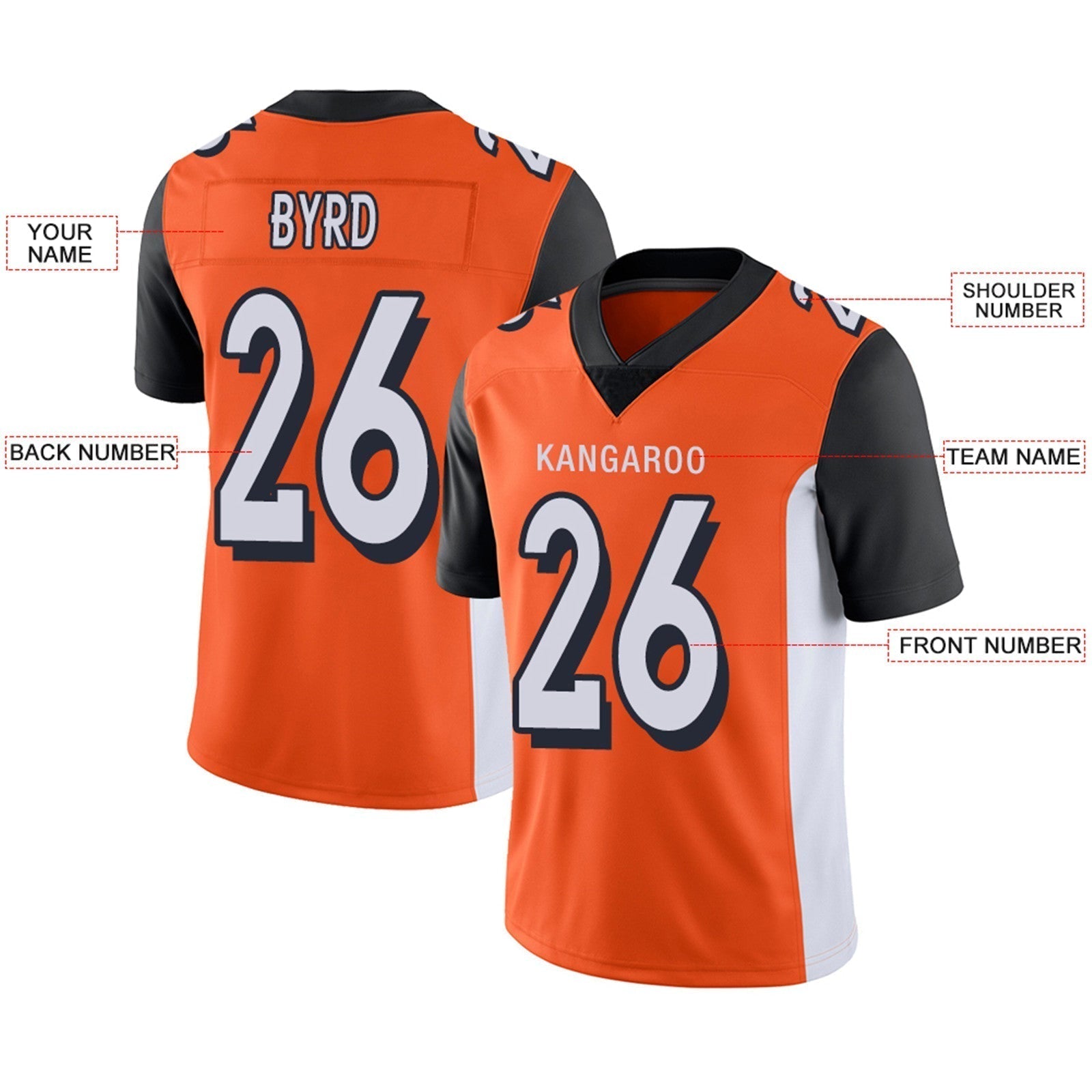 Custom orange football jersey angle view | GameDay Jerseys