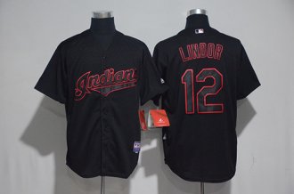 Custom Fan-Made Francisco Lindor Cleveland Guardians #12 Black 2017 Baseball Jersey