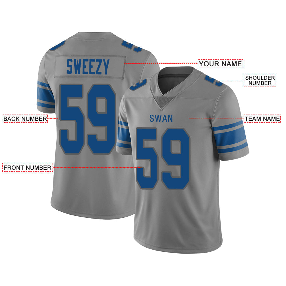 Custom grey football jersey front view | GameDay Jerseys