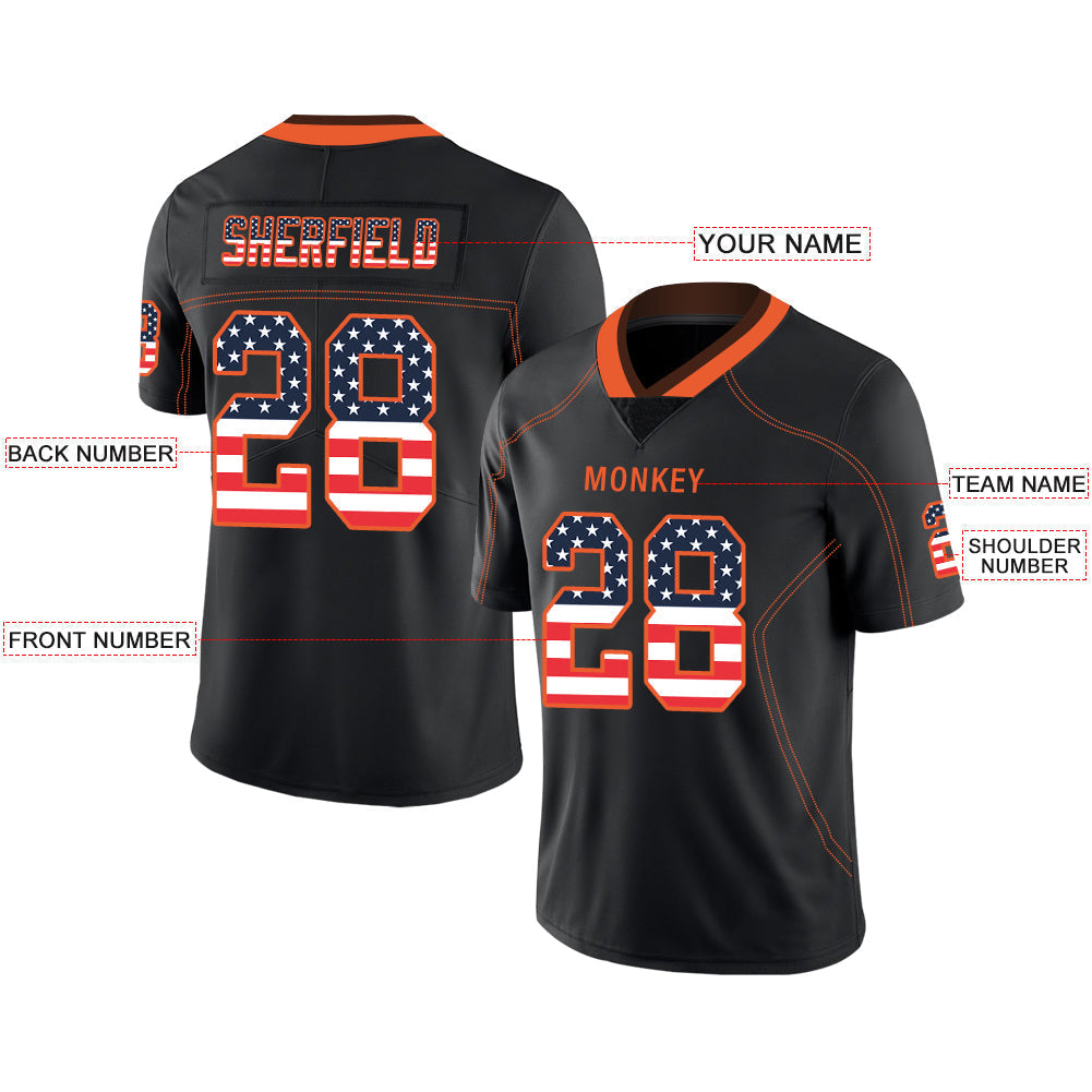 Custom black football jersey front view | GameDay Jerseys