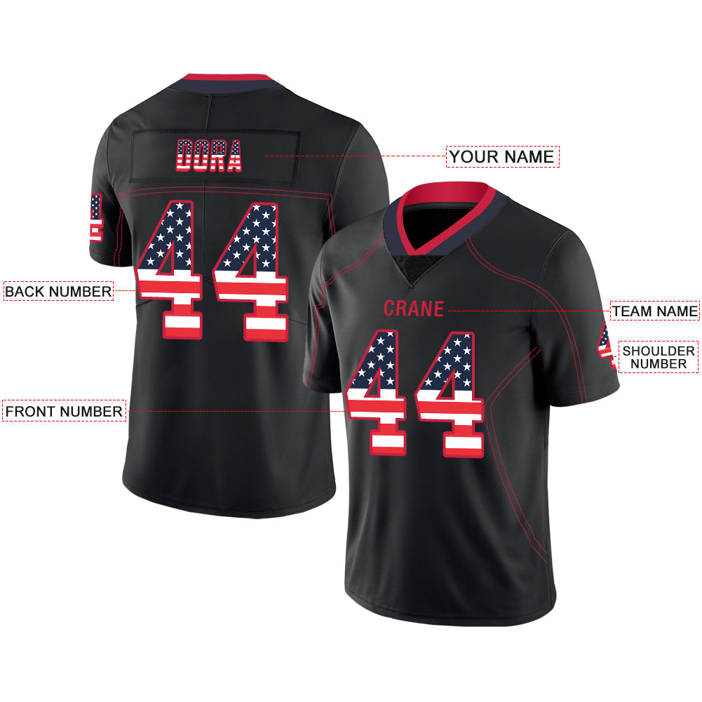 Custom black football jersey front view | GameDay Jerseys