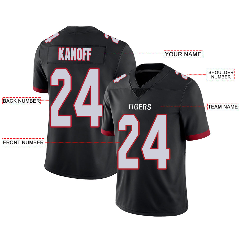 Custom black football jersey front view | GameDay Jerseys