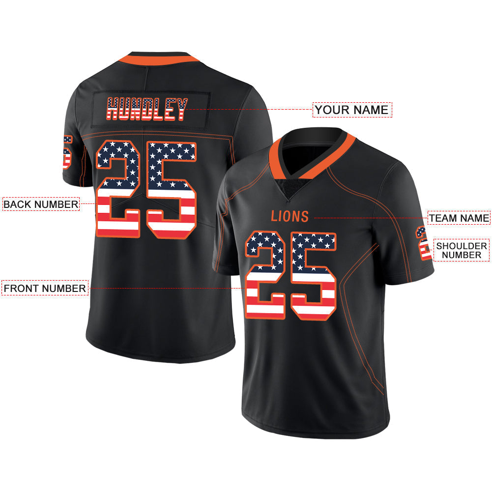 Custom black football jersey front view | GameDay Jerseys