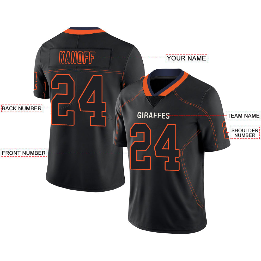 Custom black football jersey front view | GameDay Jerseys