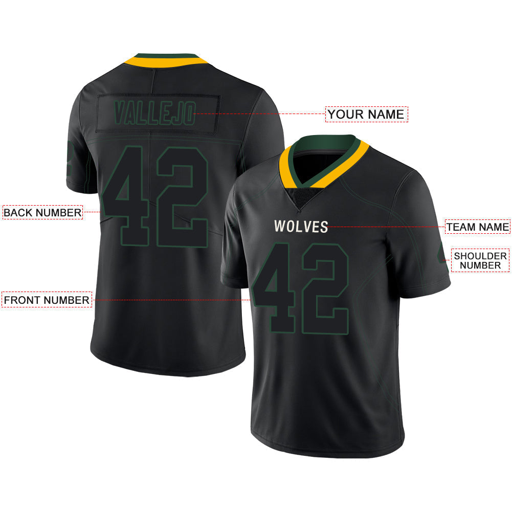 Custom black football jersey front view | GameDay Jerseys