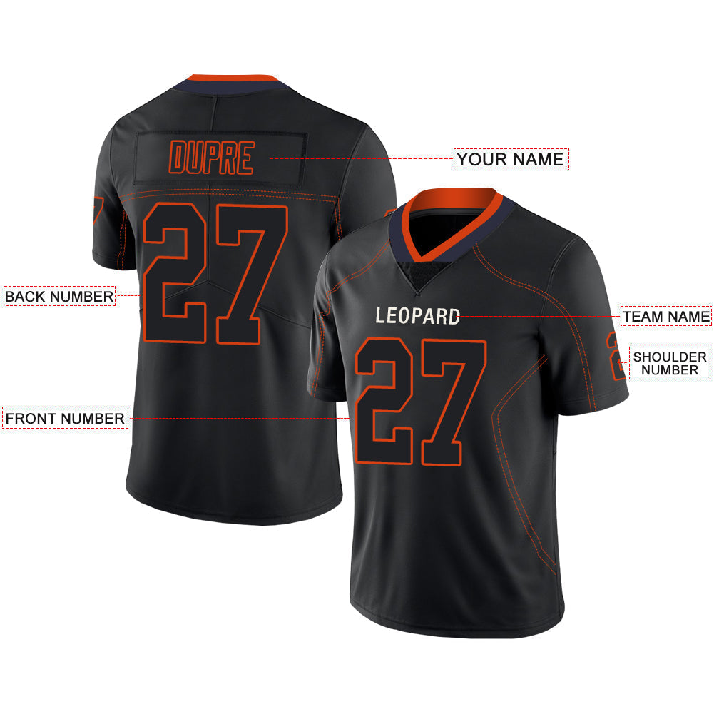 Custom black football jersey front view | GameDay Jerseys