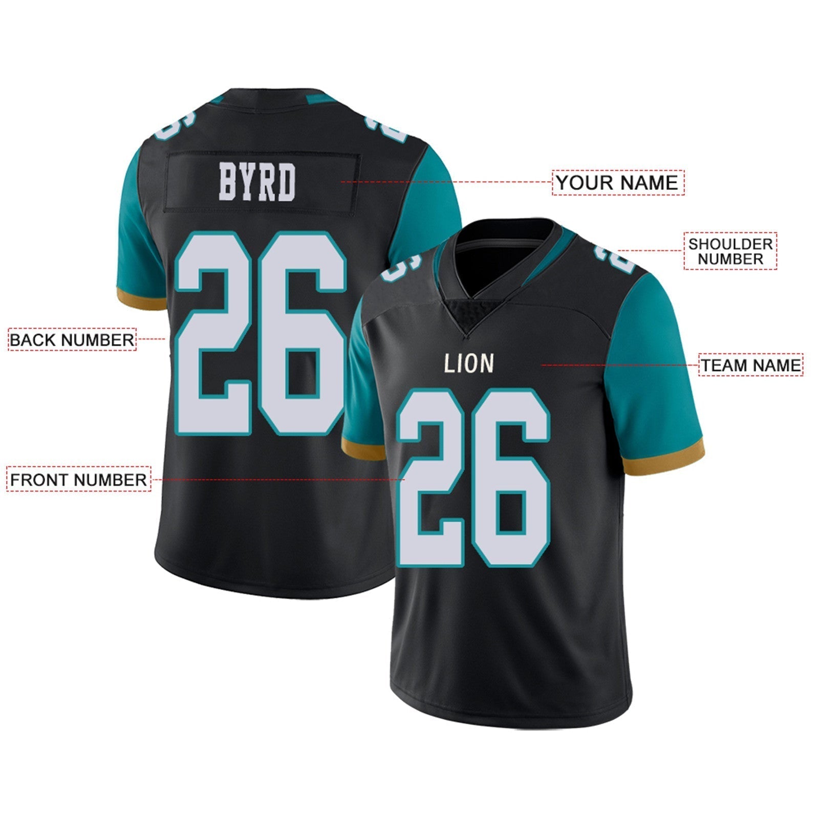 Custom teal football jersey side view | GameDay Jerseys