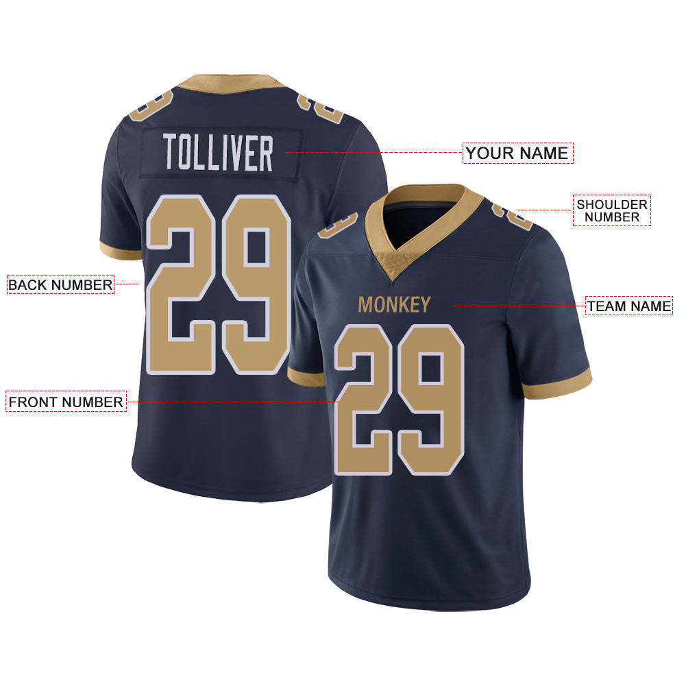 Custom navy football jersey front view | GameDay Jerseys