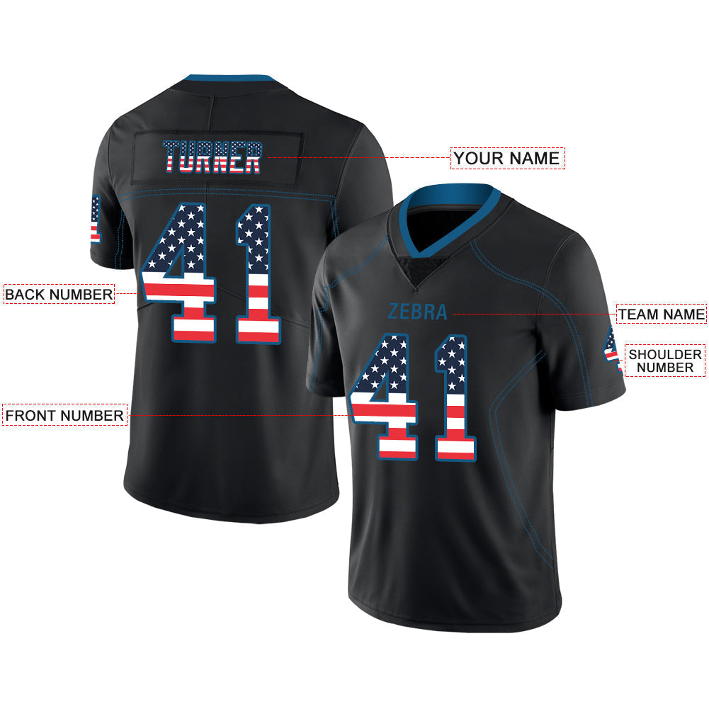 Custom black football jersey front view | GameDay Jerseys