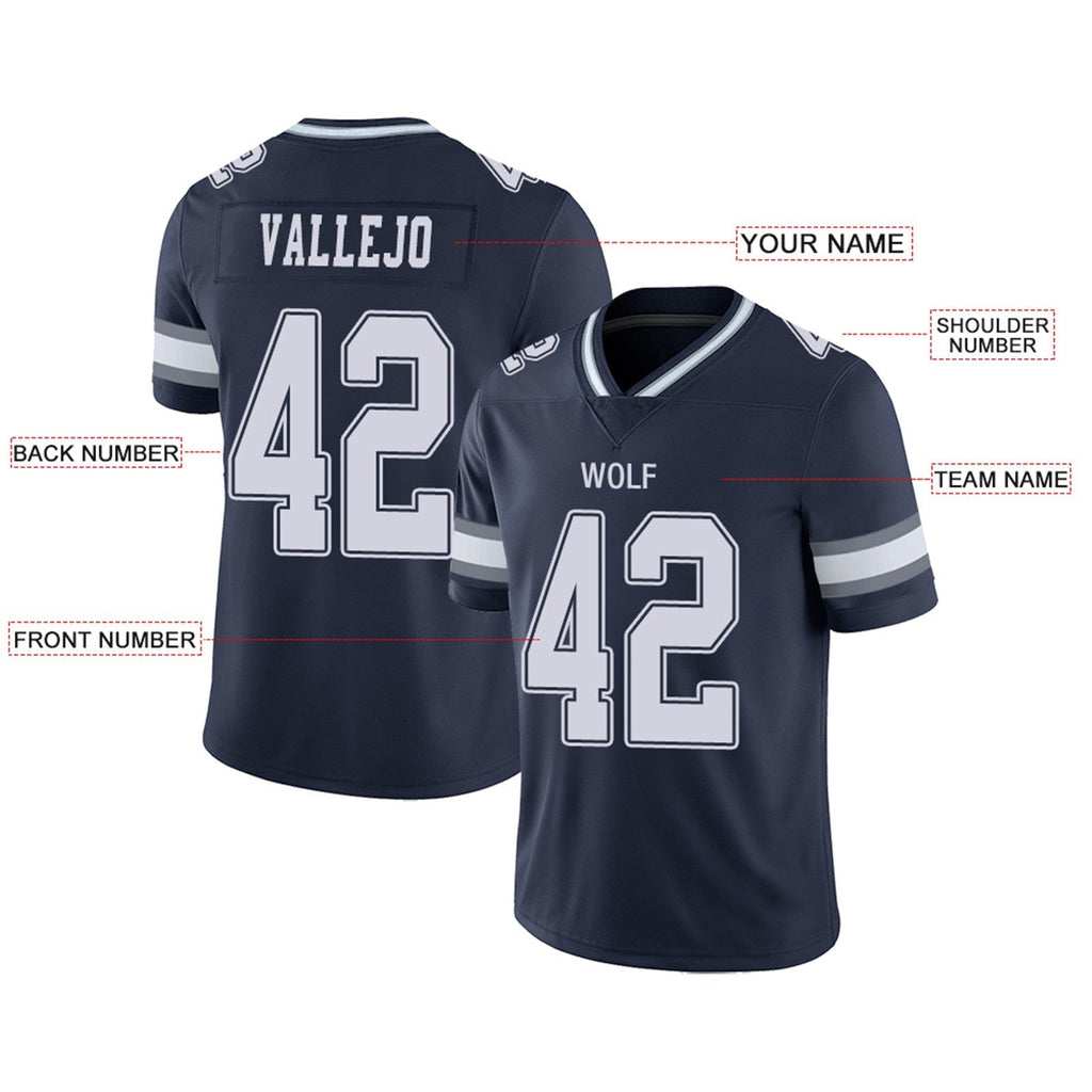 Custom navy football jersey detail | GameDay Jerseys