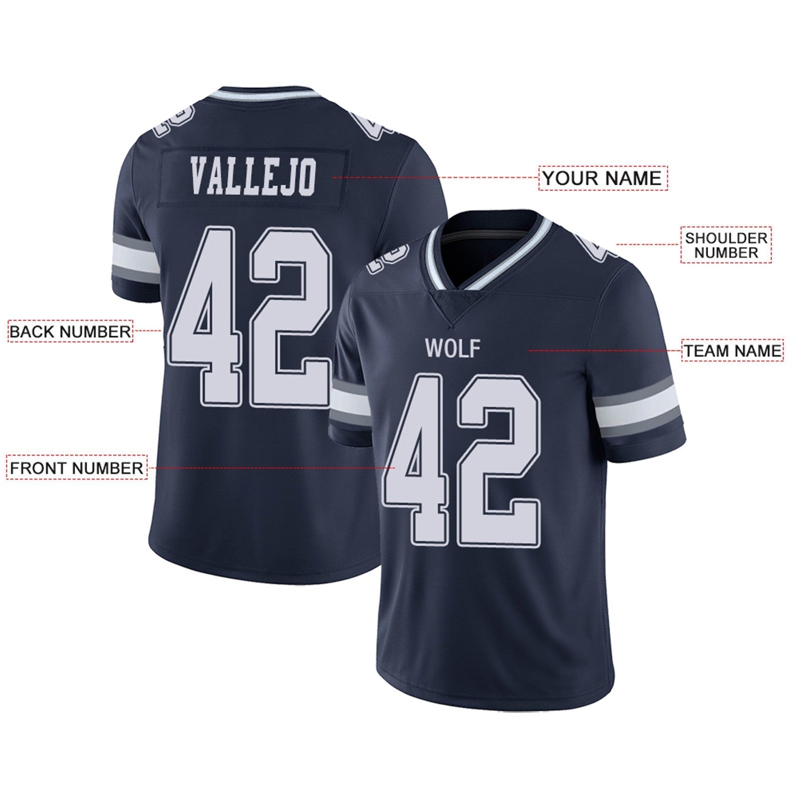 Custom navy football jersey detail | GameDay Jerseys