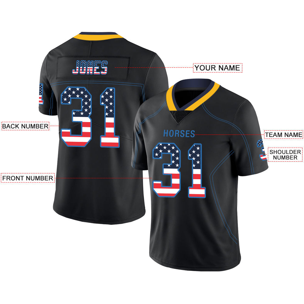 Custom black football jersey front view | GameDay Jerseys