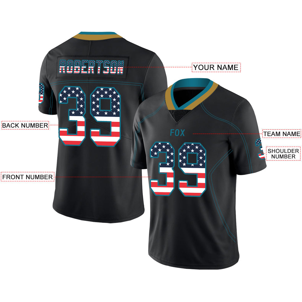 Custom black football jersey front view | GameDay Jerseys