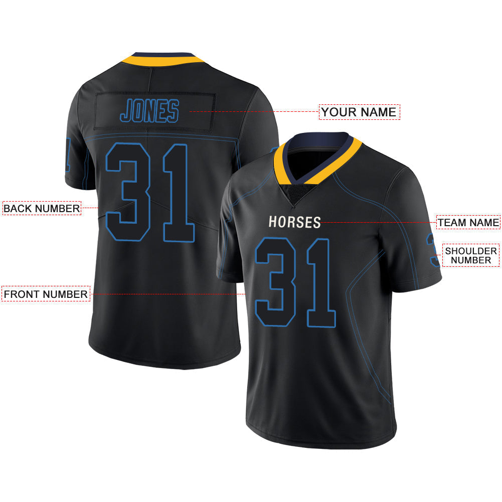 Custom black football jersey front view | GameDay Jerseys