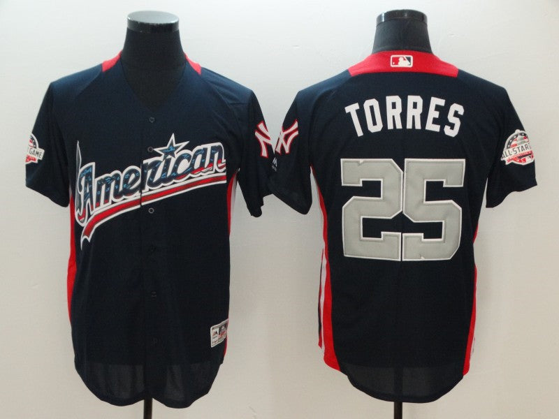 Custom Fan-Made Gleyber Torres Run Derby Style #25 Navy 2018 All-Star Edition Baseball Jersey