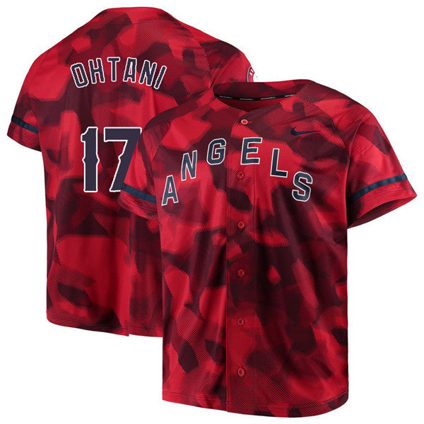 Custom Fan-Made Shohei Ohtani Camo Los Angeles Angels #17 Red Baseball Jersey