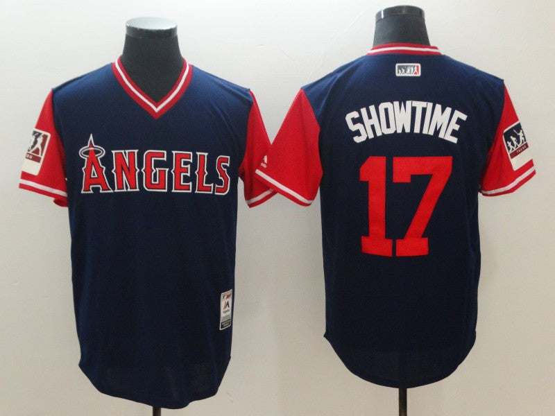 Custom Fan-Made Shohei Ohtani Showtime Los Angeles Angels #17 Navy 2018 Baseball Jersey