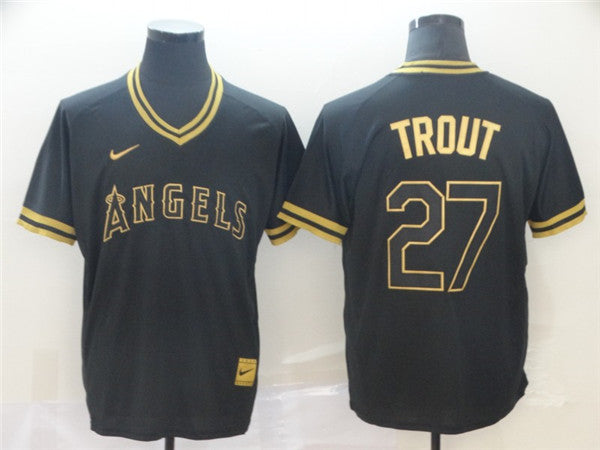 Custom Fan-Made Mike Trout Los Angeles Angels #27 Black Baseball Jersey