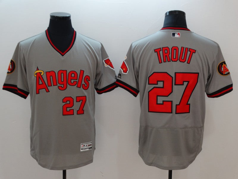 Custom Fan-Made Mike Trout Los Angeles Angels #27 Grey 1977 Throwback Turn Back Clock Edition Baseball Jersey