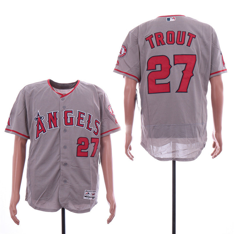 Custom Fan-Made Mike Trout Los Angeles Angels #27 Grey Baseball Jersey
