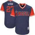 Custom Fan-Made Mike Trout Kiiiiid Los Angeles Angels #27 Navy 2017 Baseball Jersey
