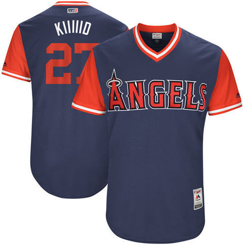 Custom Fan-Made Mike Trout Kiiiiid Los Angeles Angels #27 Navy 2017 Baseball Jersey