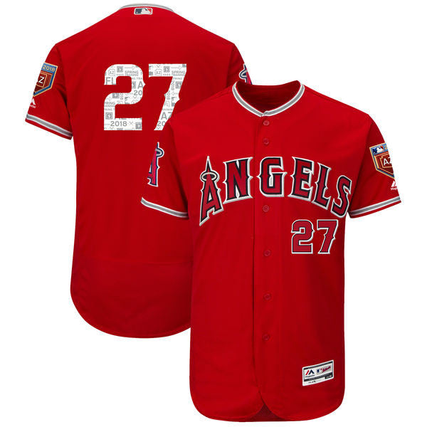 Custom Fan-Made Mike Trout Spring Training Los Angeles Angels #27 Red 2018 Baseball Jersey
