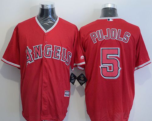 Custom Fan-Made Albert Pujols Los Angeles Angels #5 Red Baseball Jersey