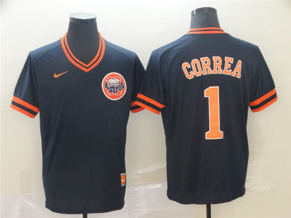 Custom Fan-Made Carlos Correa Houston Astros #1 Black Throwback Baseball Jersey