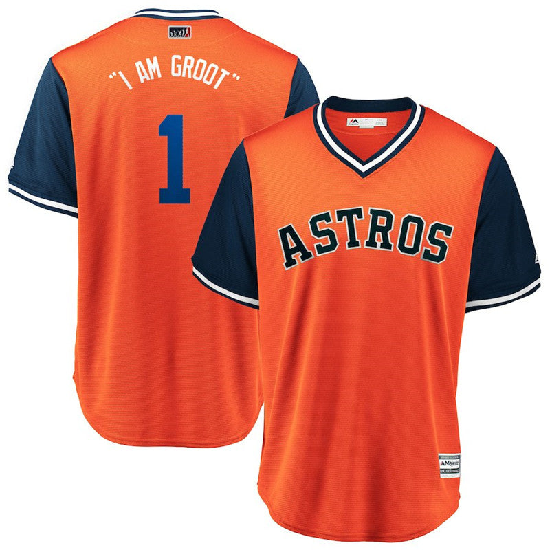 Custom Fan-Made Carlos Correa Am Groot Houston Astros #1 Orange 2018 Baseball Jersey