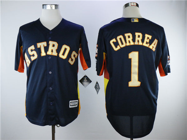 Custom Fan-Made Carlos Correa Houston Astros #1 Navy 2018 Baseball Jersey