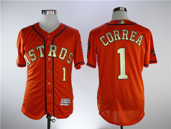 Custom Fan-Made Carlos Correa Houston Astros #1 Orange 2018 Baseball Jersey