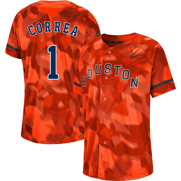 Custom Fan-Made Carlos Correa Camo Houston Astros #1 Orange Baseball Jersey