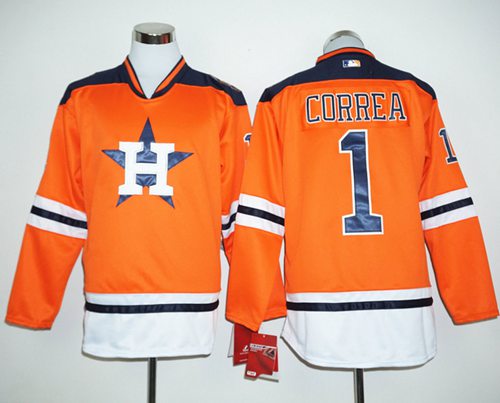 Custom Fan-Made Carlos Correa Long Houston Astros #1 Orange Baseball Jersey