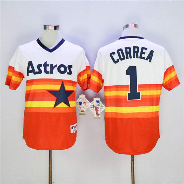 Custom Fan-Made Carlos Correa Houston Astros #1 White 1980 Throwback Turn Back Clock Edition Baseball Jersey