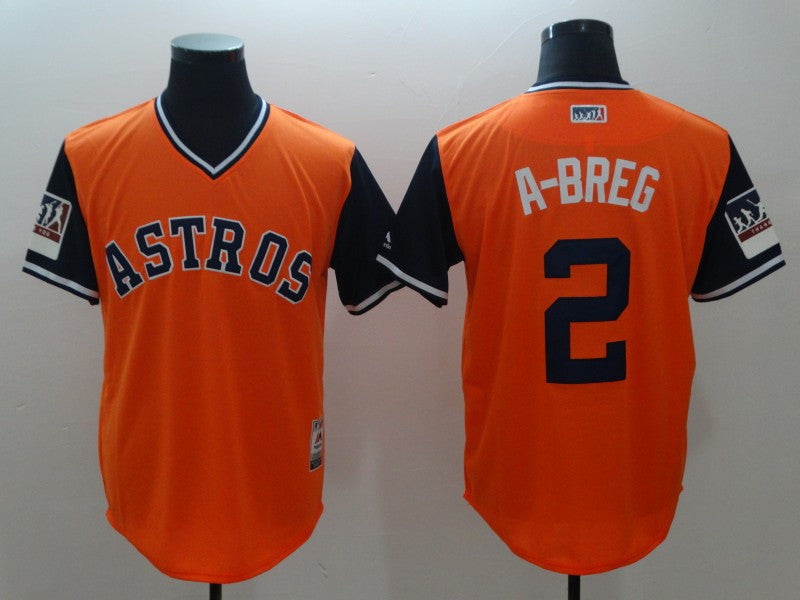 Custom Fan-Made Alex Bregman Breg Houston Astros #2 Orange 2018 Baseball Jersey