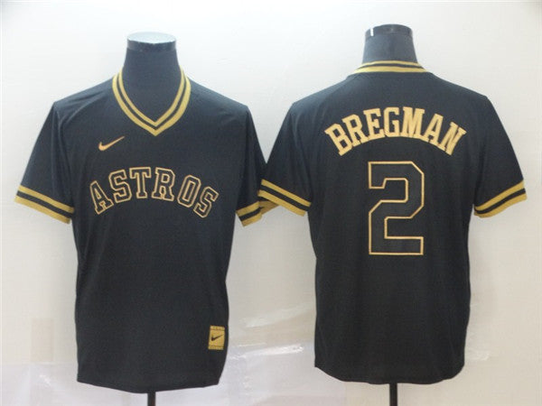 Custom Fan-Made Alex Bregman Houston Astros #2 Black Baseball Jersey