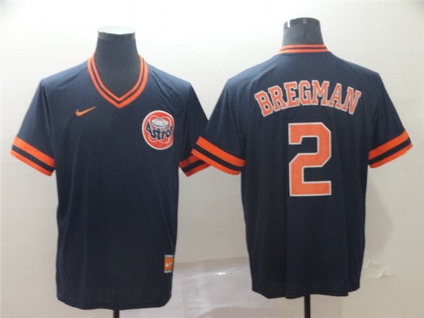 Custom Fan-Made Alex Bregman Houston Astros #2 Navy Throwback Baseball Jersey