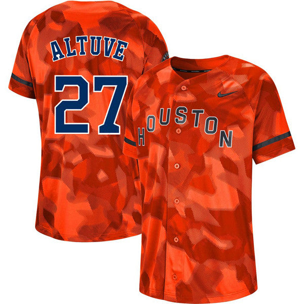 Custom Fan-Made Jose Altuve Camo Houston Astros #27 Orange Baseball Jersey