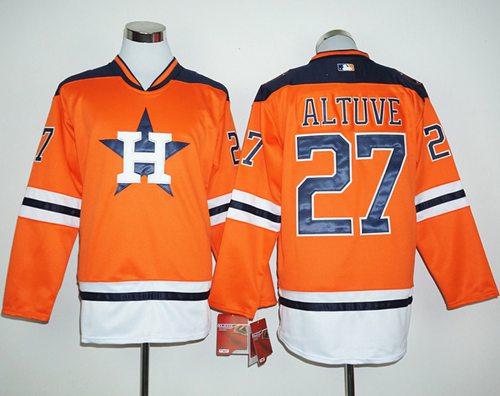 Custom Fan-Made Jose Altuve Long Houston Astros #27 Orange Baseball Jersey