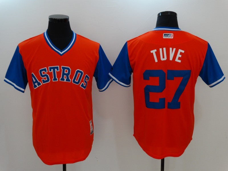 Custom Fan-Made Jose Altuve Tuve Houston Astros #27 Orange 2017 Baseball Jersey
