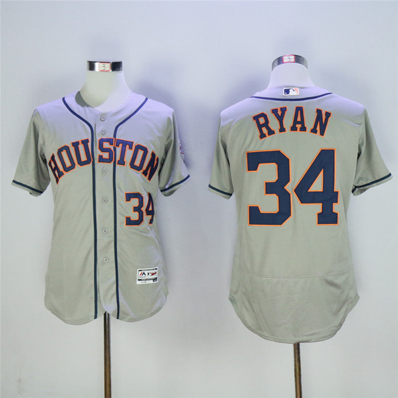 Custom Fan-Made Nolan Ryan Houston Astros #34 Grey Baseball Jersey