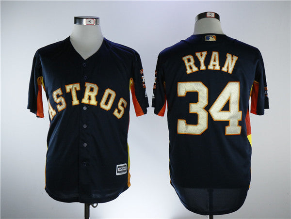 Custom Fan-Made Nolan Ryan Houston Astros #34 Navy 2018 Baseball Jersey