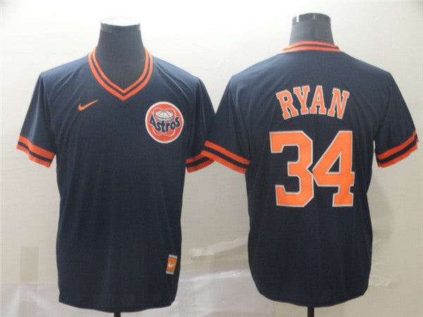 Custom Fan-Made Nolan Ryan Houston Astros #34 Navy Throwback Baseball Jersey