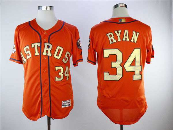 Custom Fan-Made Nolan Ryan Houston Astros #34 Orange 2018 Baseball Jersey
