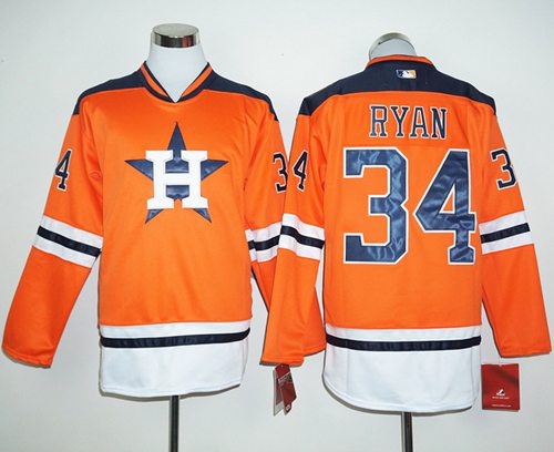 Custom Fan-Made Nolan Ryan Long Houston Astros #34 Orange Baseball Jersey